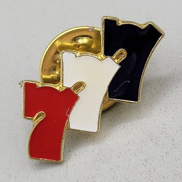 Vintage Triple 777 Red White and Blue Enamel Gold Tone Lapel Hat Pin - Picture 1 of 5